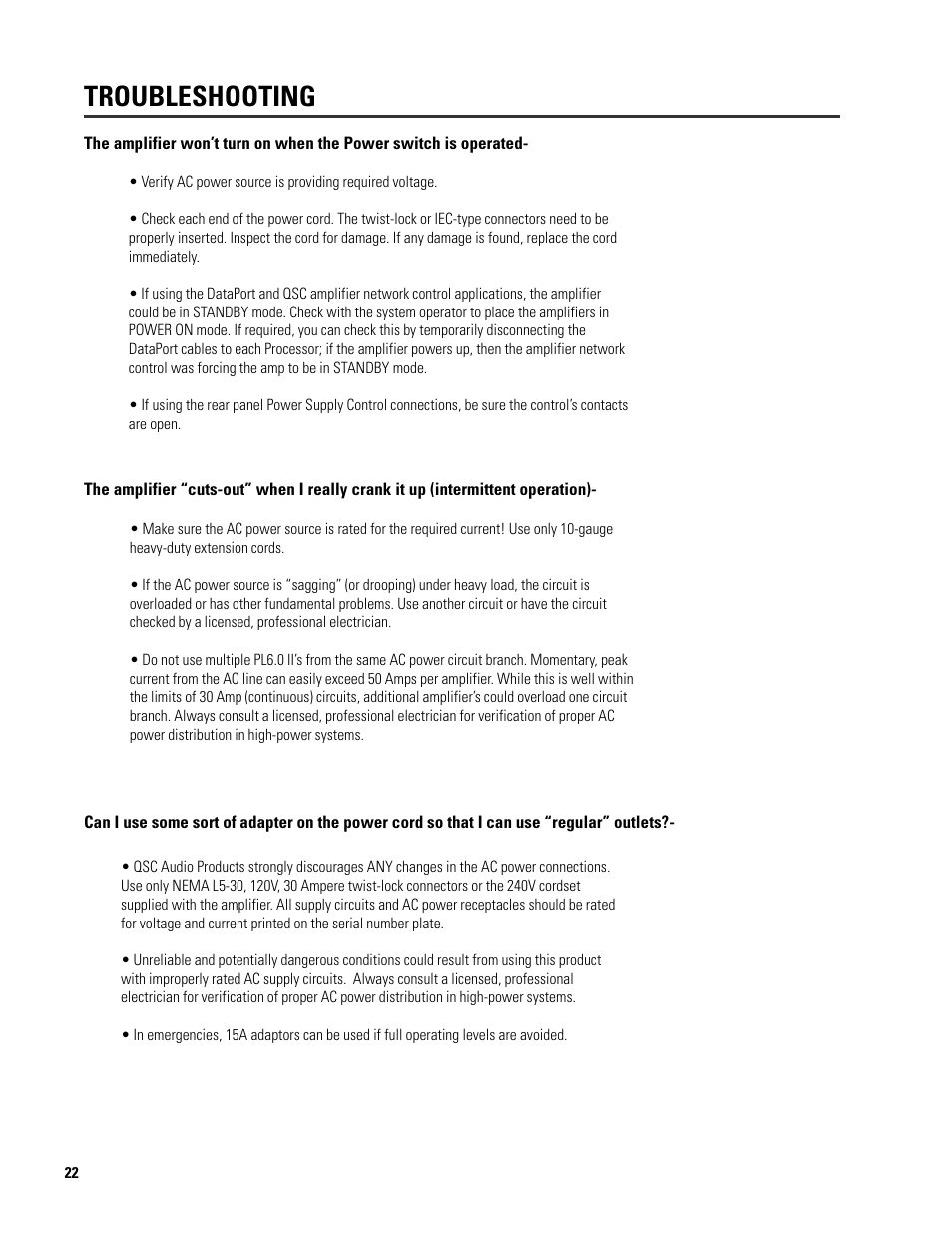 Troubleshooting | QSC Audio 6.0 II User Manual | Page 22 / 28