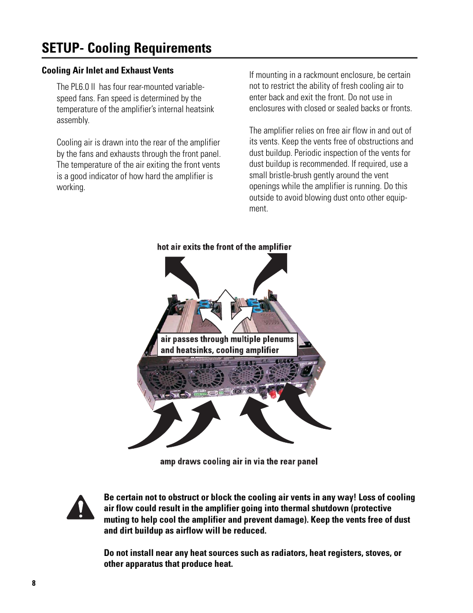 Setup- cooling requirements | QSC Audio 6.0 II User Manual | Page 8 / 28