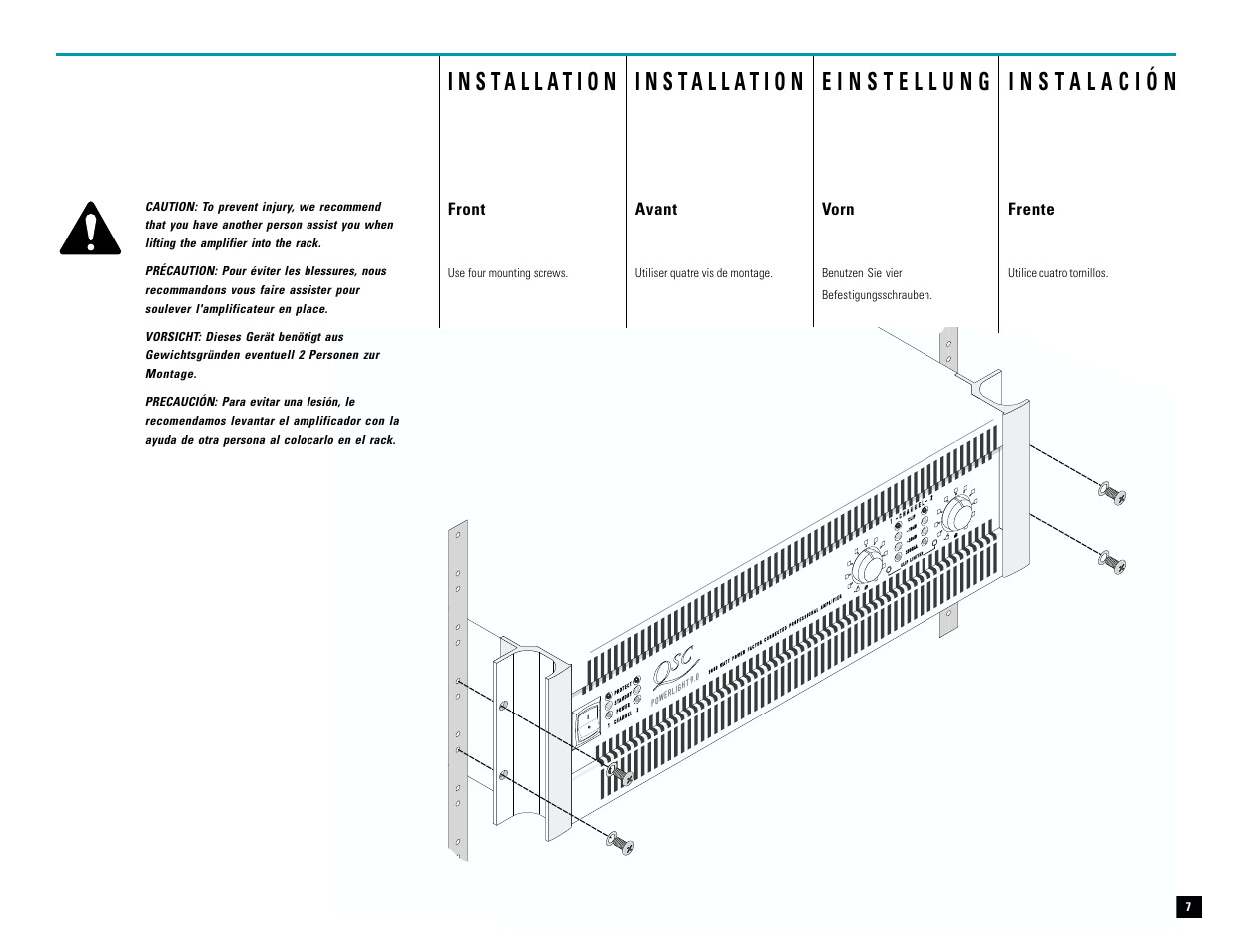 Front, Vorn, Frente | Avant | QSC Audio M PL-9.0PFC User Manual | Page 8 / 28