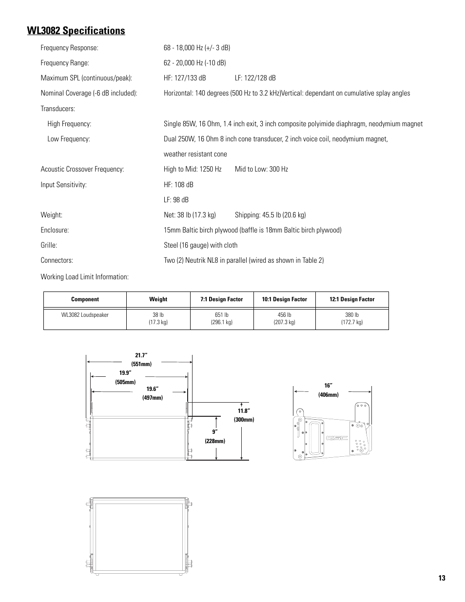 Wl3082 specifications | QSC Audio WL3082-WH User Manual | Page 13 / 20