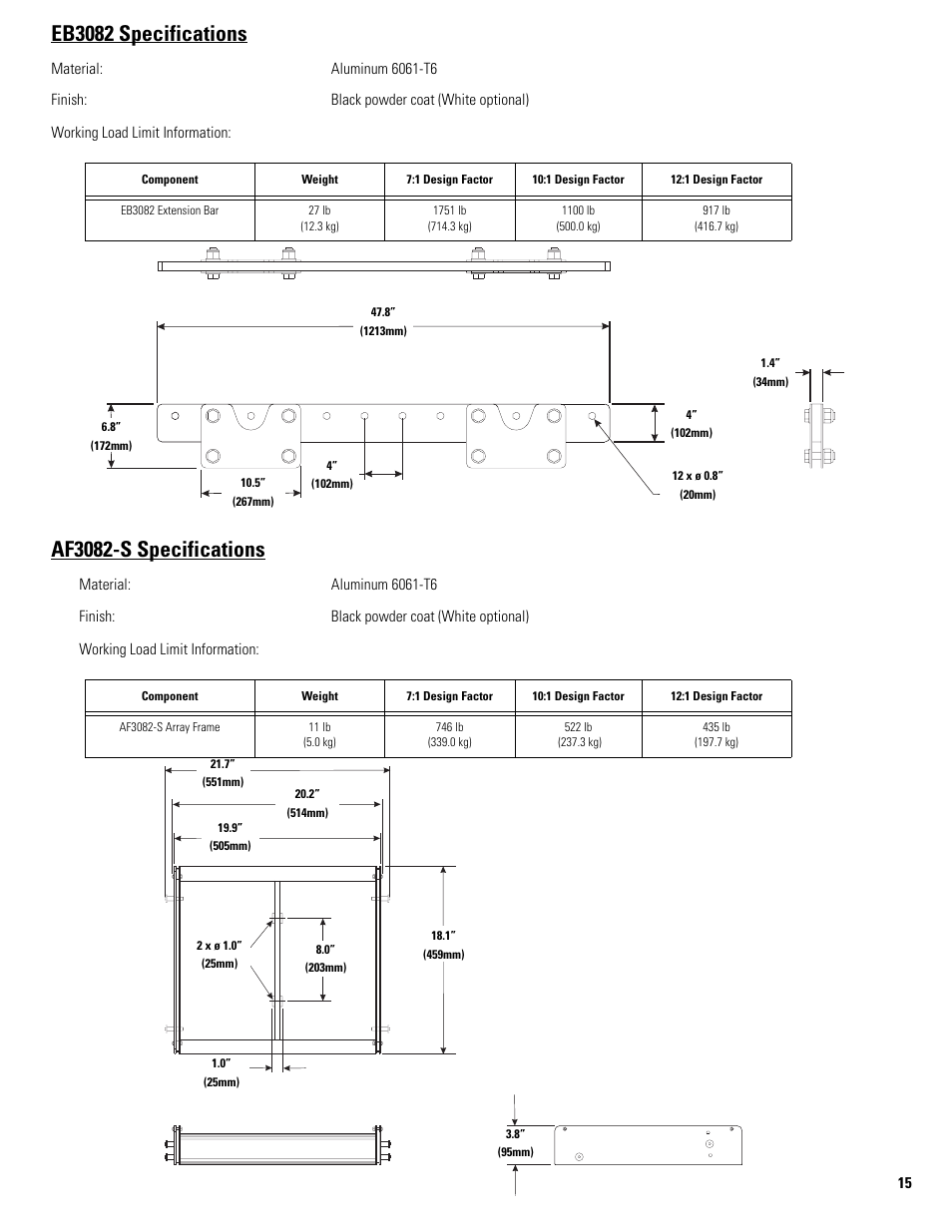 Eb3082 specifications, Af3082-s specifications | QSC Audio WL3082-WH User Manual | Page 15 / 20