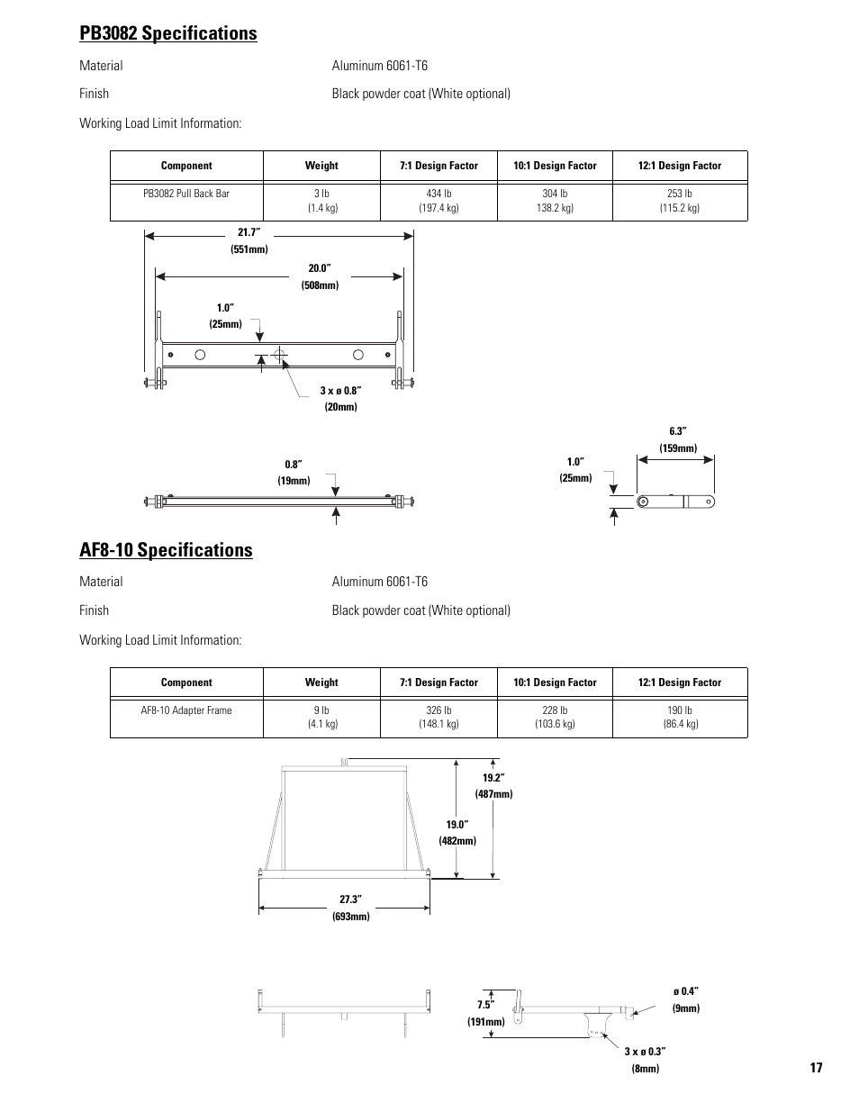 Pb3082 specifications, Af8-10 specifications | QSC Audio WL3082-WH User Manual | Page 17 / 20