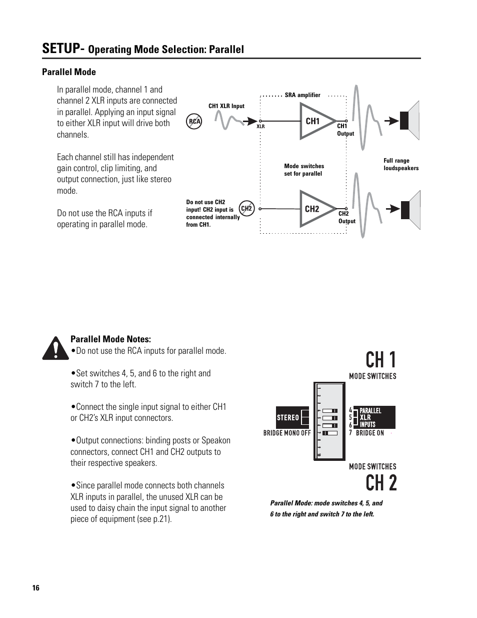 Setup, Operating mode selection: parallel | QSC Audio SRA 2422 User Manual | Page 16 / 40