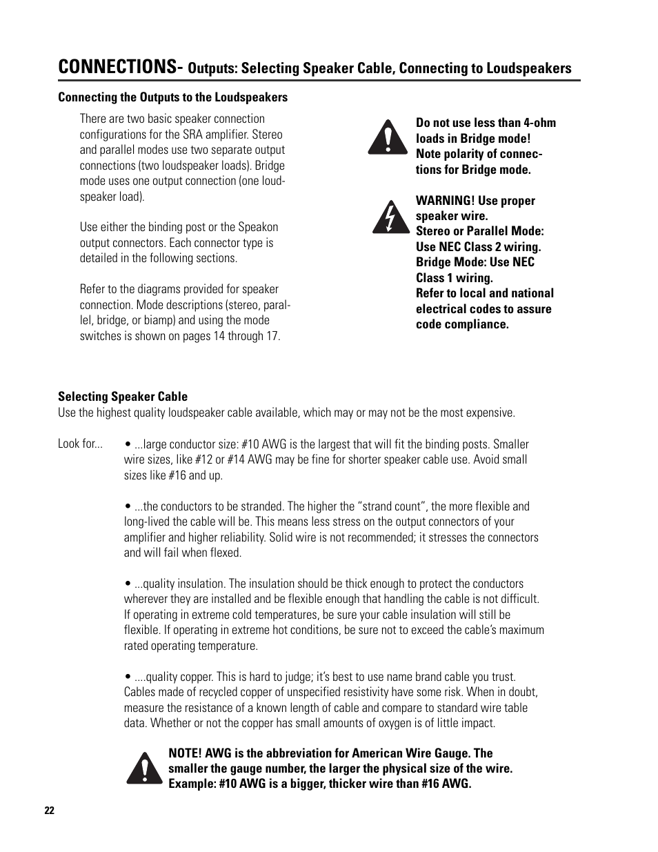 Connections | QSC Audio SRA 2422 User Manual | Page 22 / 40