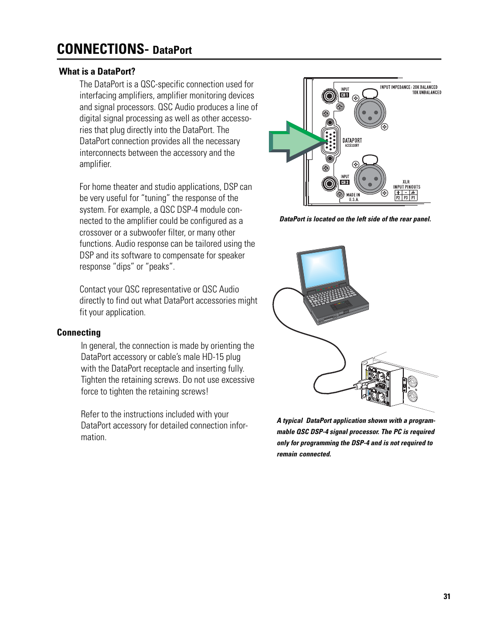 Connections, Dataport | QSC Audio SRA 2422 User Manual | Page 31 / 40