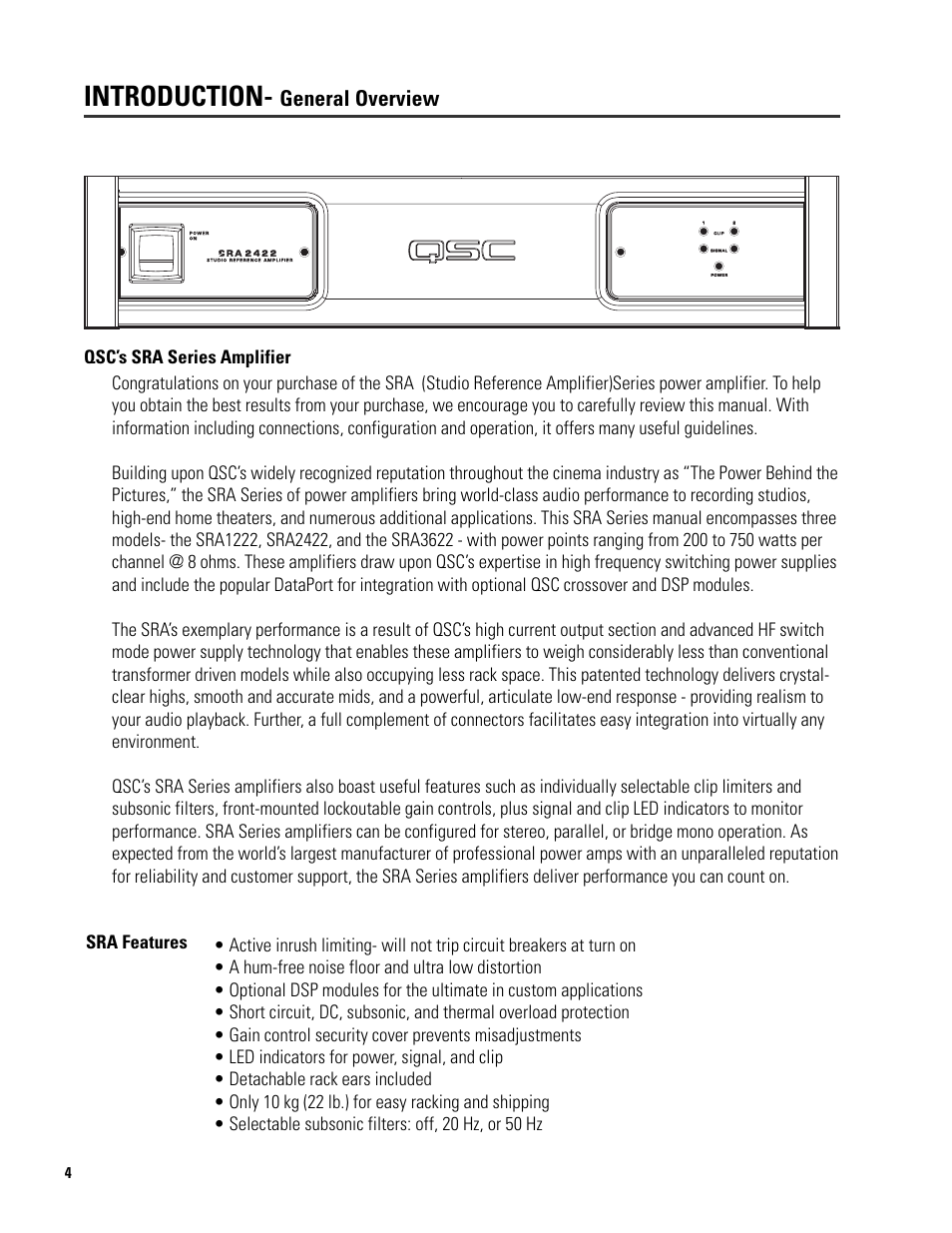 Introduction | QSC Audio SRA 2422 User Manual | Page 4 / 40