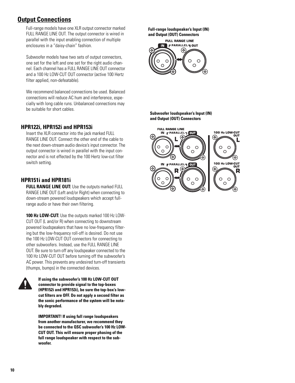 Output connections | QSC Audio HPR122i User Manual | Page 10 / 116