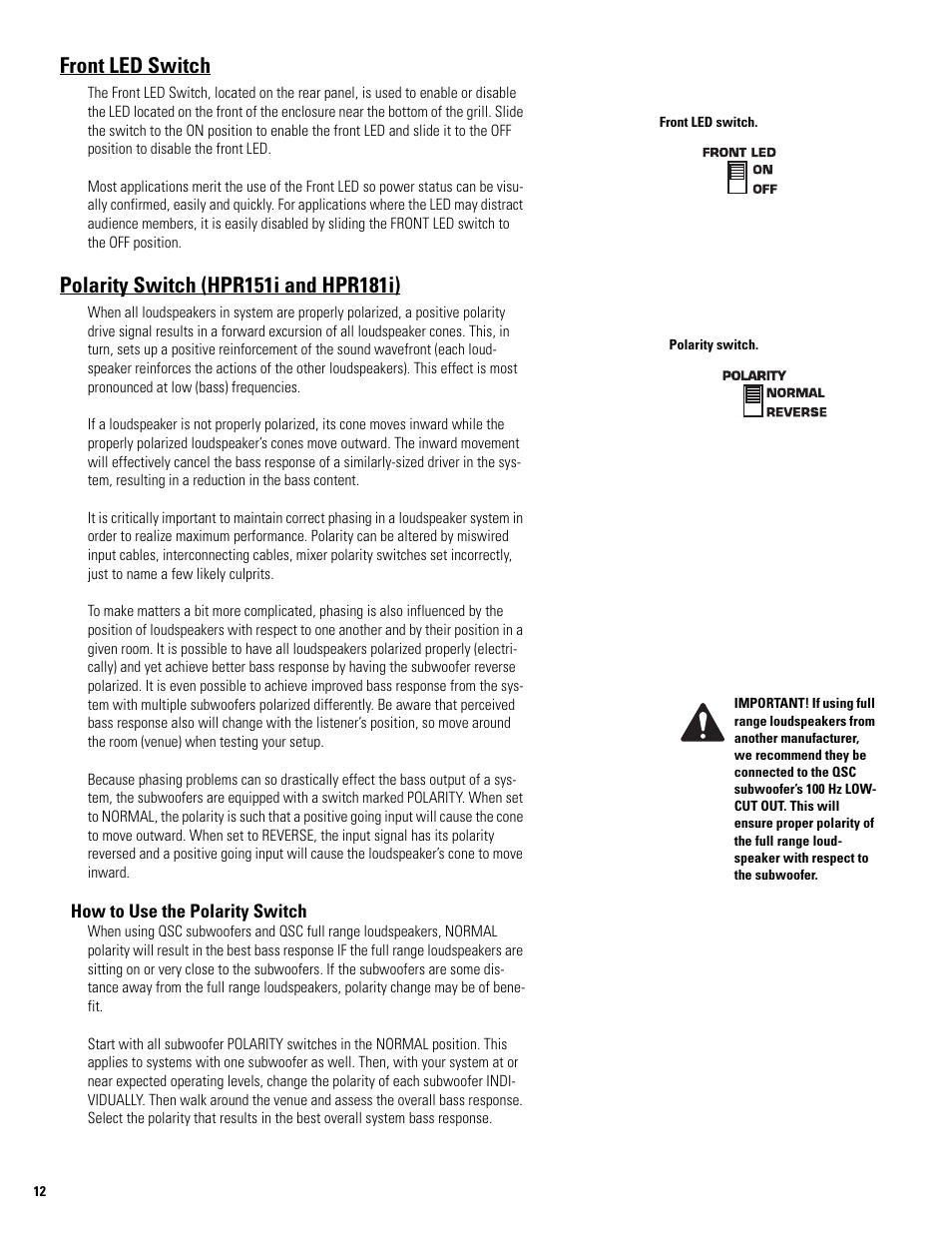 Front led switch | QSC Audio HPR122i User Manual | Page 12 / 116