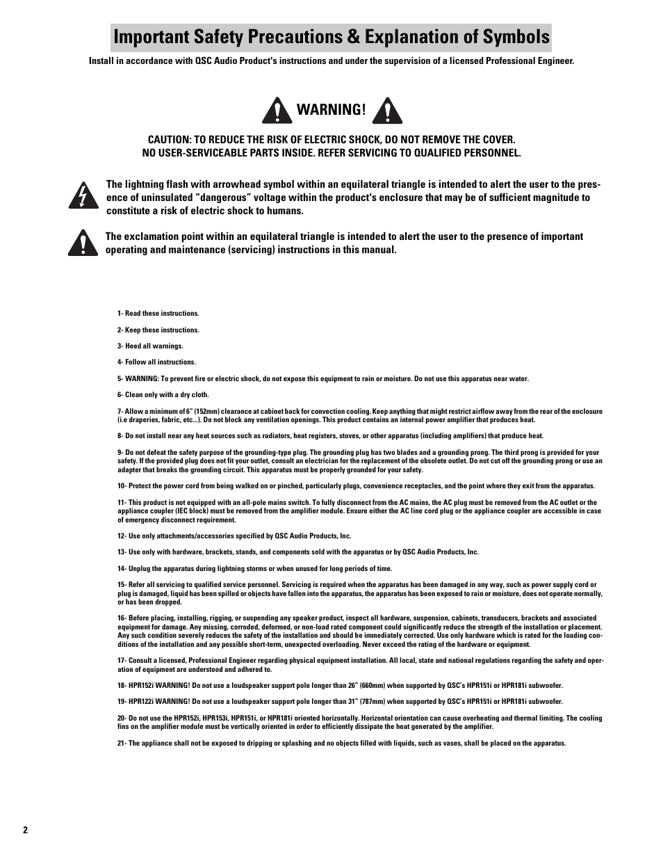 Td-000234-01-c_en.pdf, Warning | QSC Audio HPR122i User Manual | Page 2 / 116