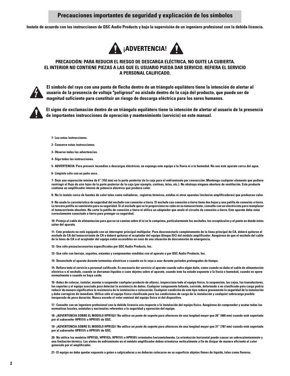 Td-000234-01-c_sp.pdf, Advertencia | QSC Audio HPR122i User Manual | Page 25 / 116