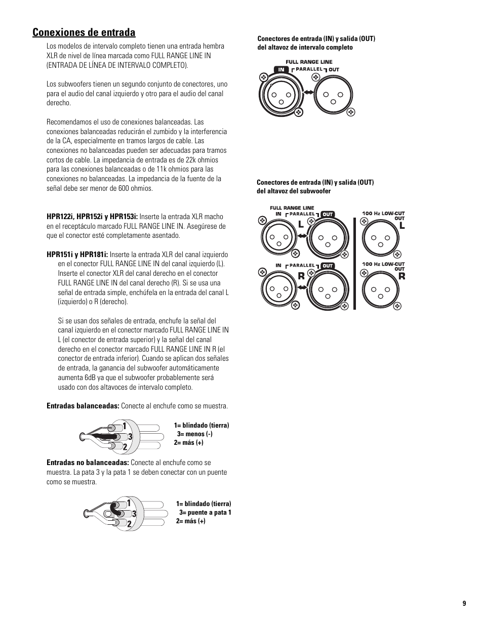 Conexiones de entrada | QSC Audio HPR122i User Manual | Page 32 / 116