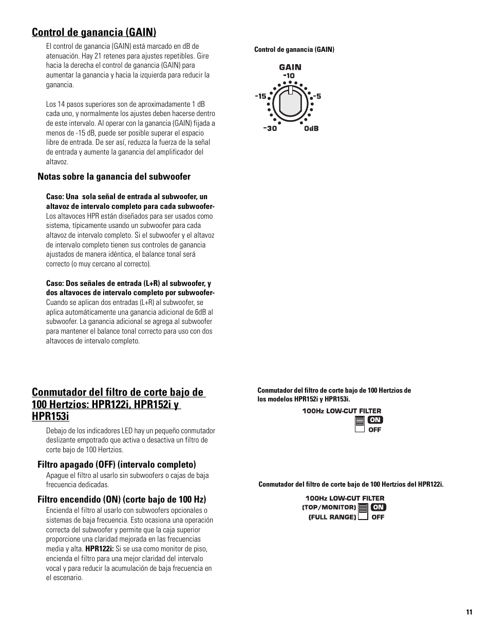 Control de ganancia (gain) | QSC Audio HPR122i User Manual | Page 34 / 116