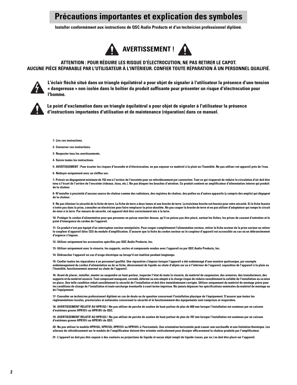 Td-000234-01-c_fr.pdf, Avertissement | QSC Audio HPR122i User Manual | Page 48 / 116