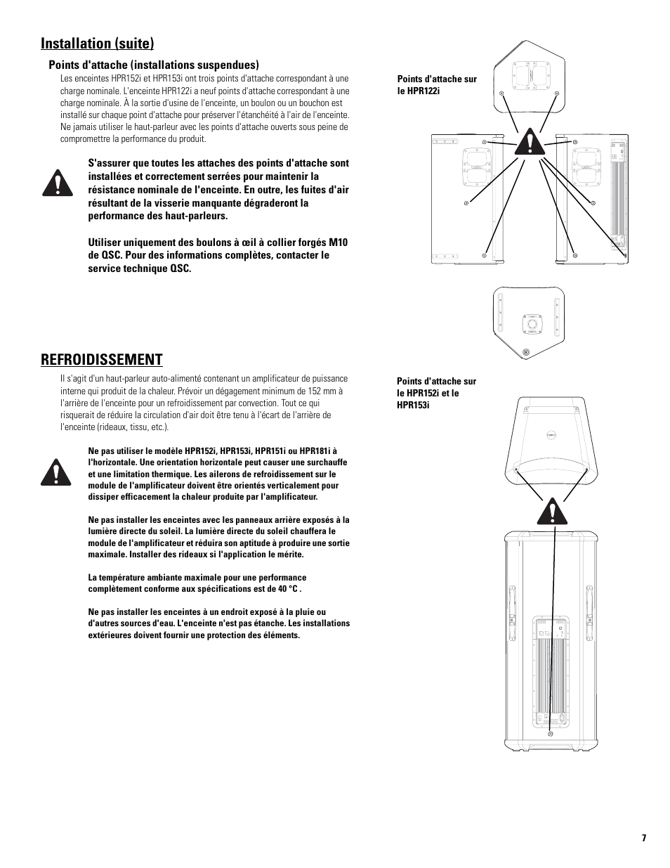 Installation (suite), Refroidissement | QSC Audio HPR122i User Manual | Page 53 / 116