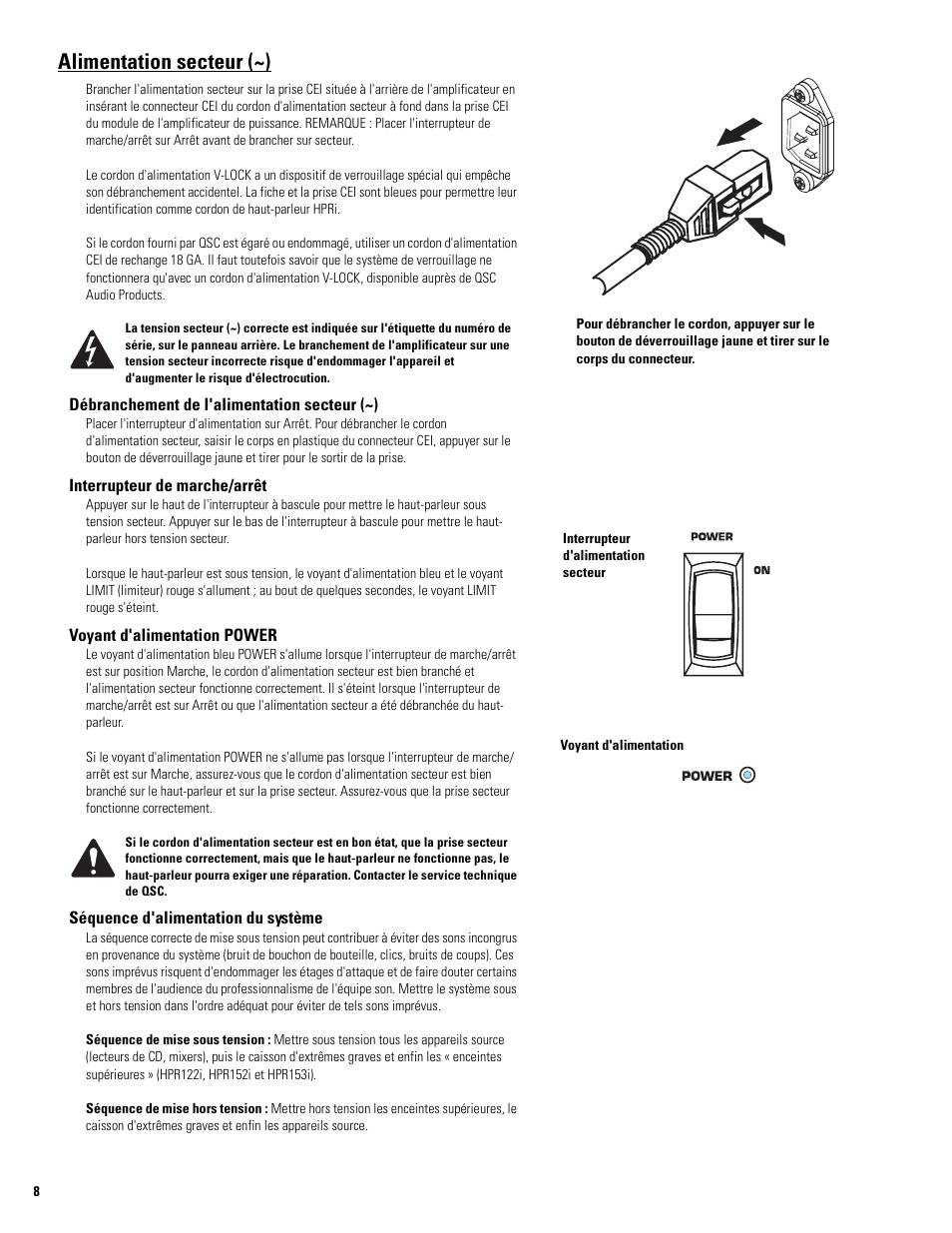 Alimentation secteur (~) | QSC Audio HPR122i User Manual | Page 54 / 116