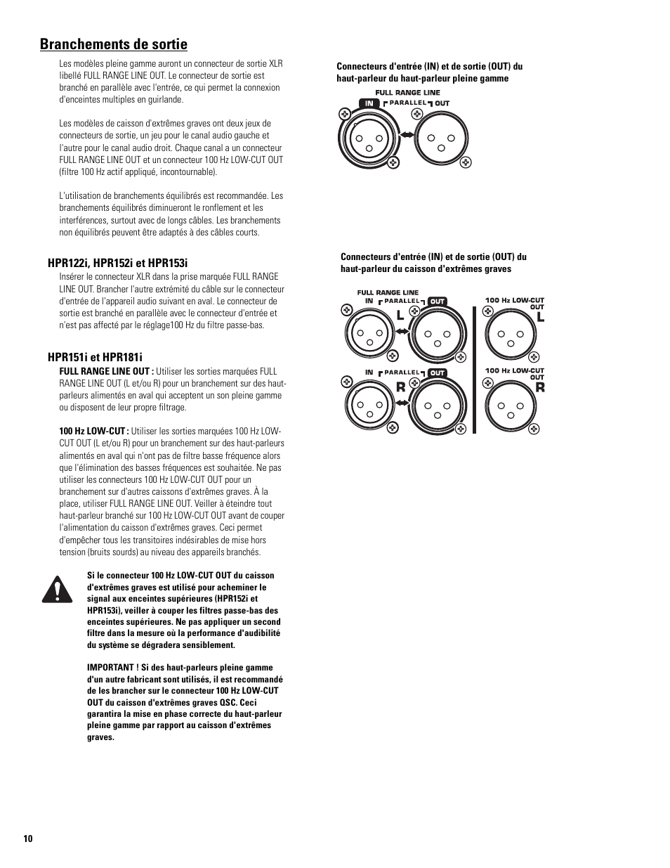 Branchements de sortie | QSC Audio HPR122i User Manual | Page 56 / 116