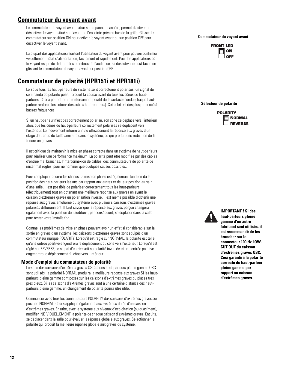 Commutateur du voyant avant | QSC Audio HPR122i User Manual | Page 58 / 116