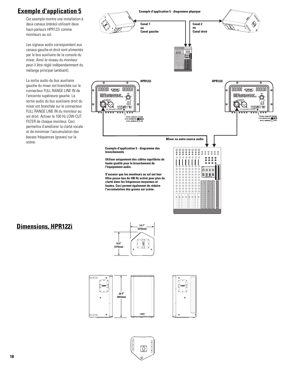 Exemple d'application 5, Dimensions, hpr122i | QSC Audio HPR122i User Manual | Page 64 / 116