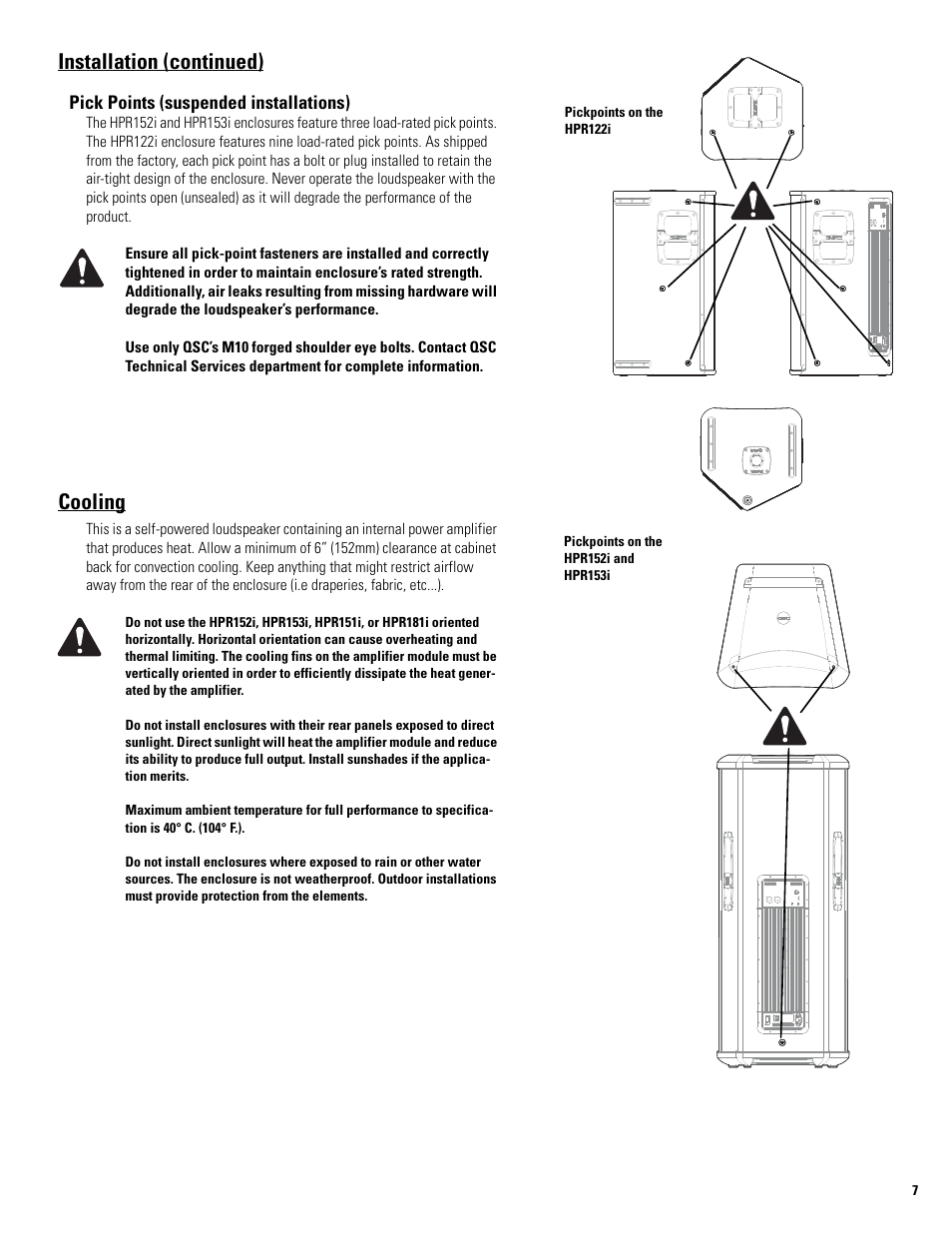 Installation (continued), Cooling | QSC Audio HPR122i User Manual | Page 7 / 116