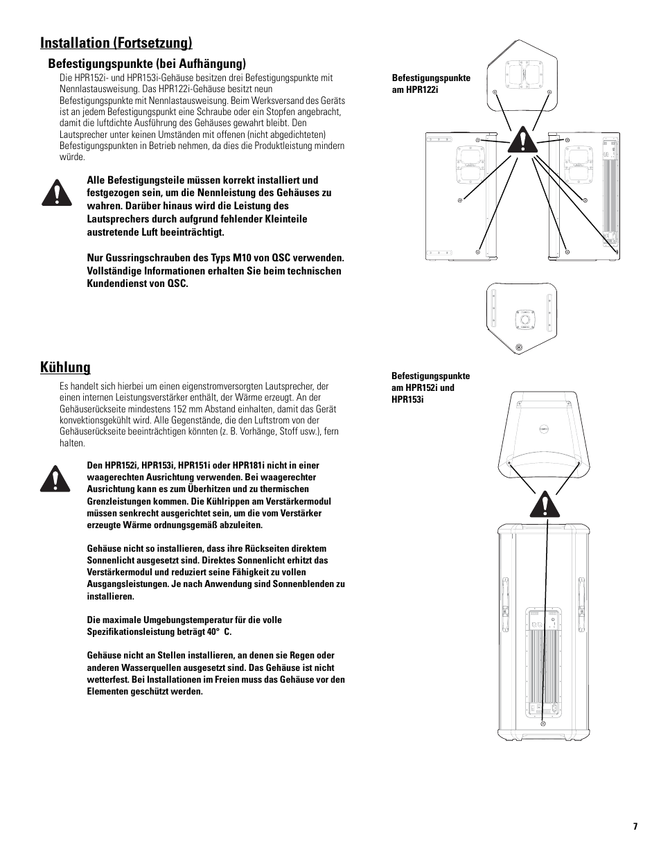 Installation (fortsetzung), Kühlung | QSC Audio HPR122i User Manual | Page 76 / 116