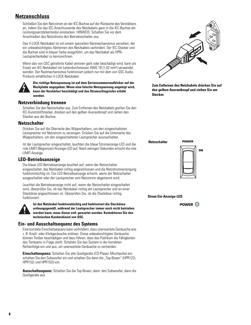 Netzanschluss | QSC Audio HPR122i User Manual | Page 77 / 116