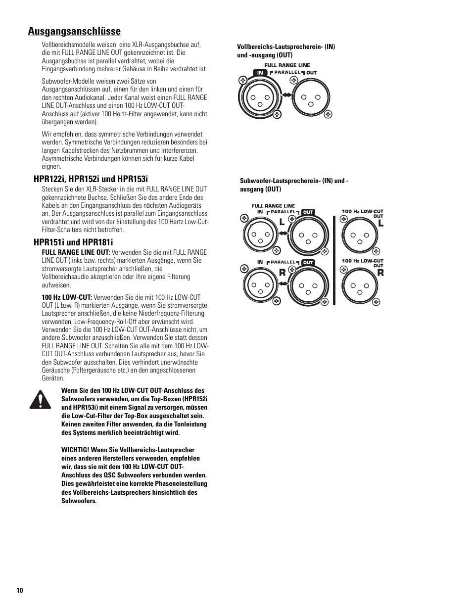 Ausgangsanschlüsse | QSC Audio HPR122i User Manual | Page 79 / 116