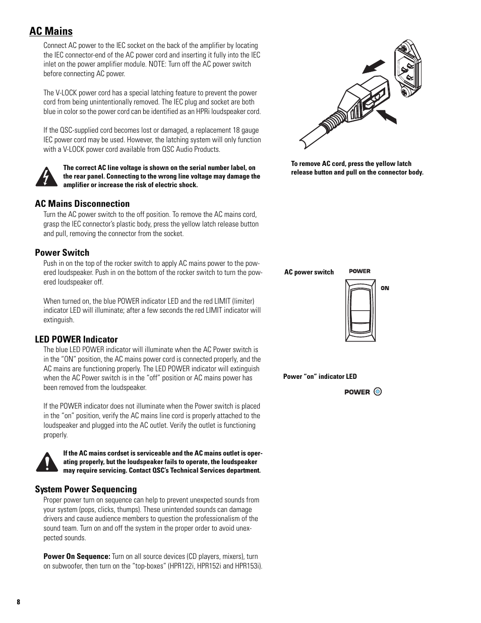 Ac mains | QSC Audio HPR122i User Manual | Page 8 / 116