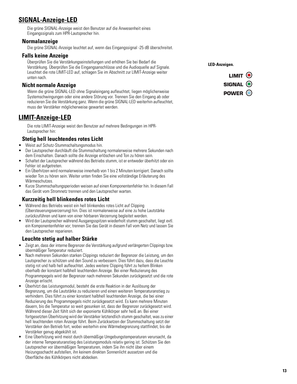 Signal-anzeige-led, Limit-anzeige-led | QSC Audio HPR122i User Manual | Page 82 / 116