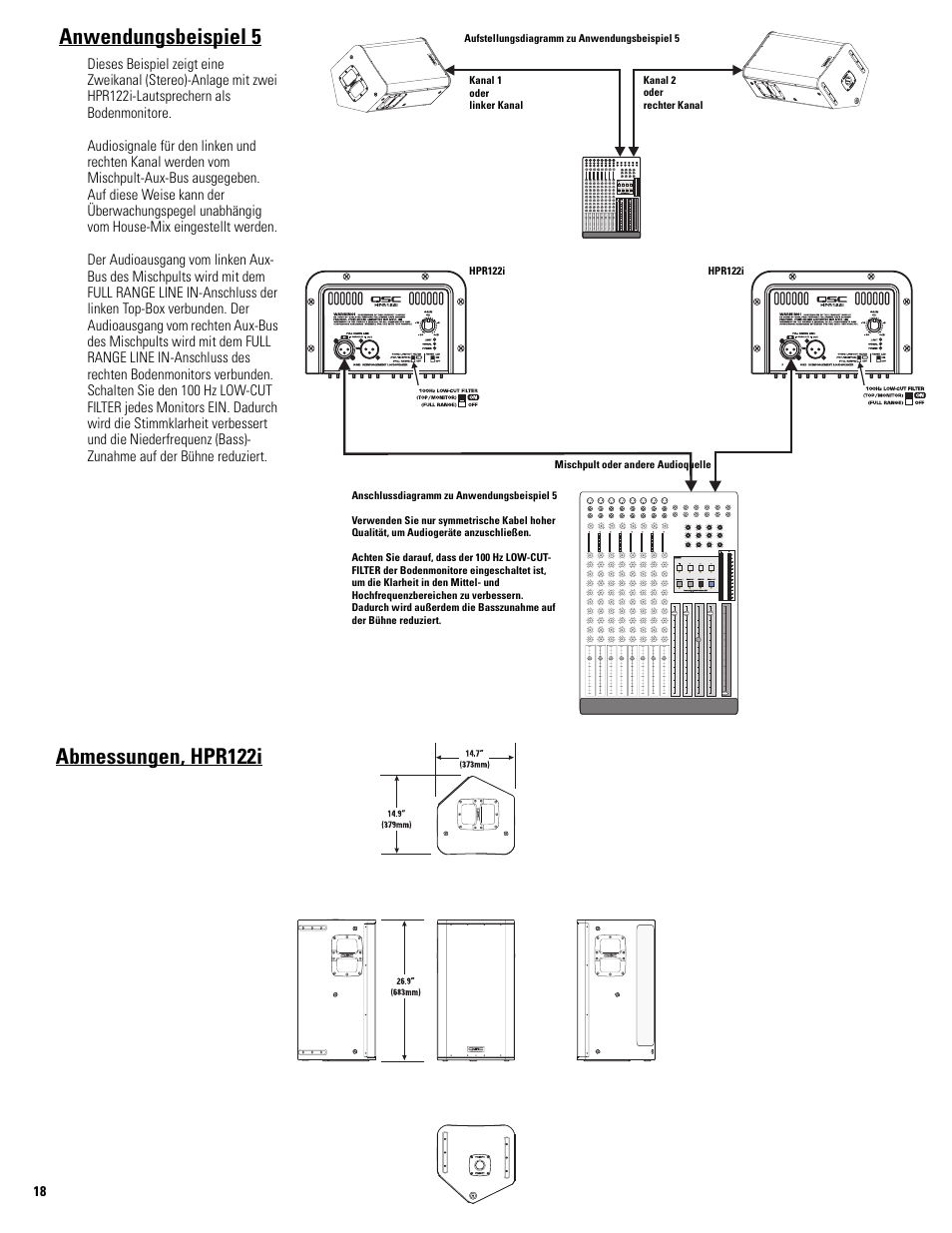 Anwendungsbeispiel 5, Abmessungen, hpr122i | QSC Audio HPR122i User Manual | Page 87 / 116