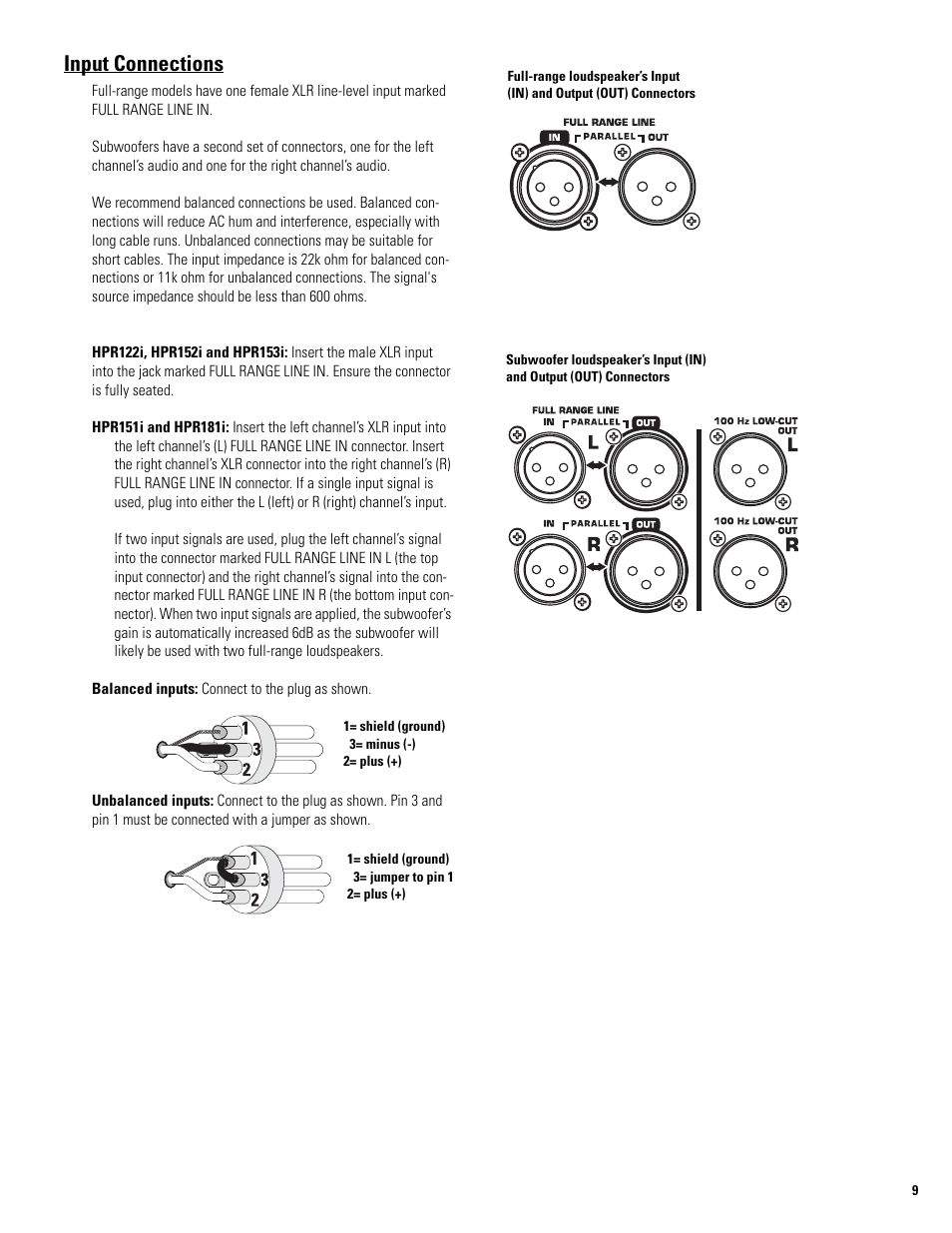 Input connections | QSC Audio HPR122i User Manual | Page 9 / 116