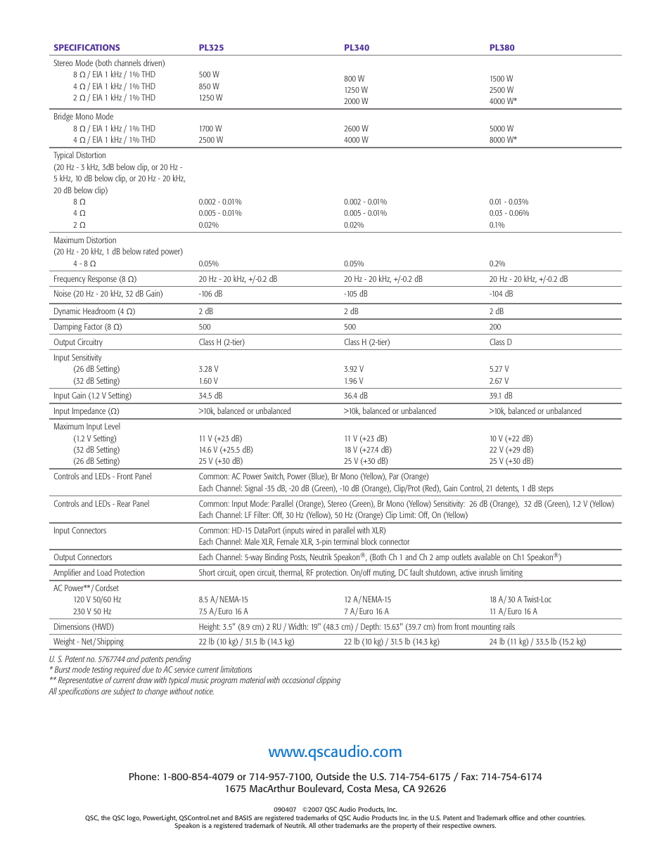 QSC Audio 3 Series User Manual | Page 8 / 8