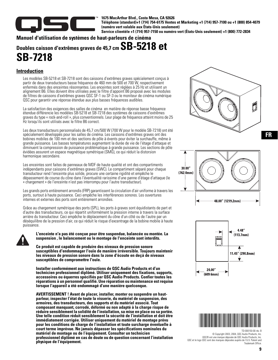 Introduction | QSC Audio SB-5218 User Manual | Page 11 / 22