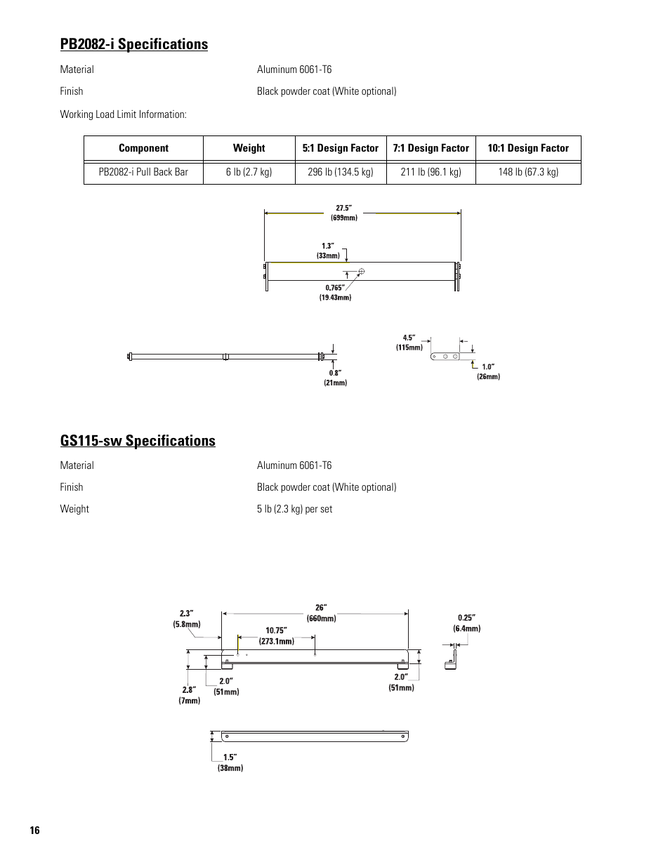 Pb2082-i specifications, Gs115-sw specifications | QSC Audio ILA FB2082-I User Manual | Page 16 / 20