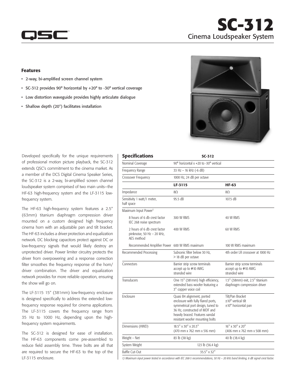 QSC Audio SC-312 User Manual | 2 pages