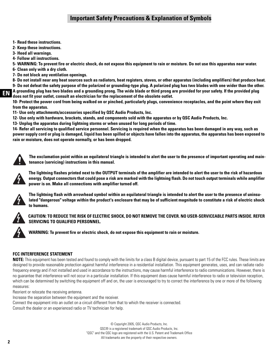 QSC Audio CX502 User Manual | Page 2 / 52