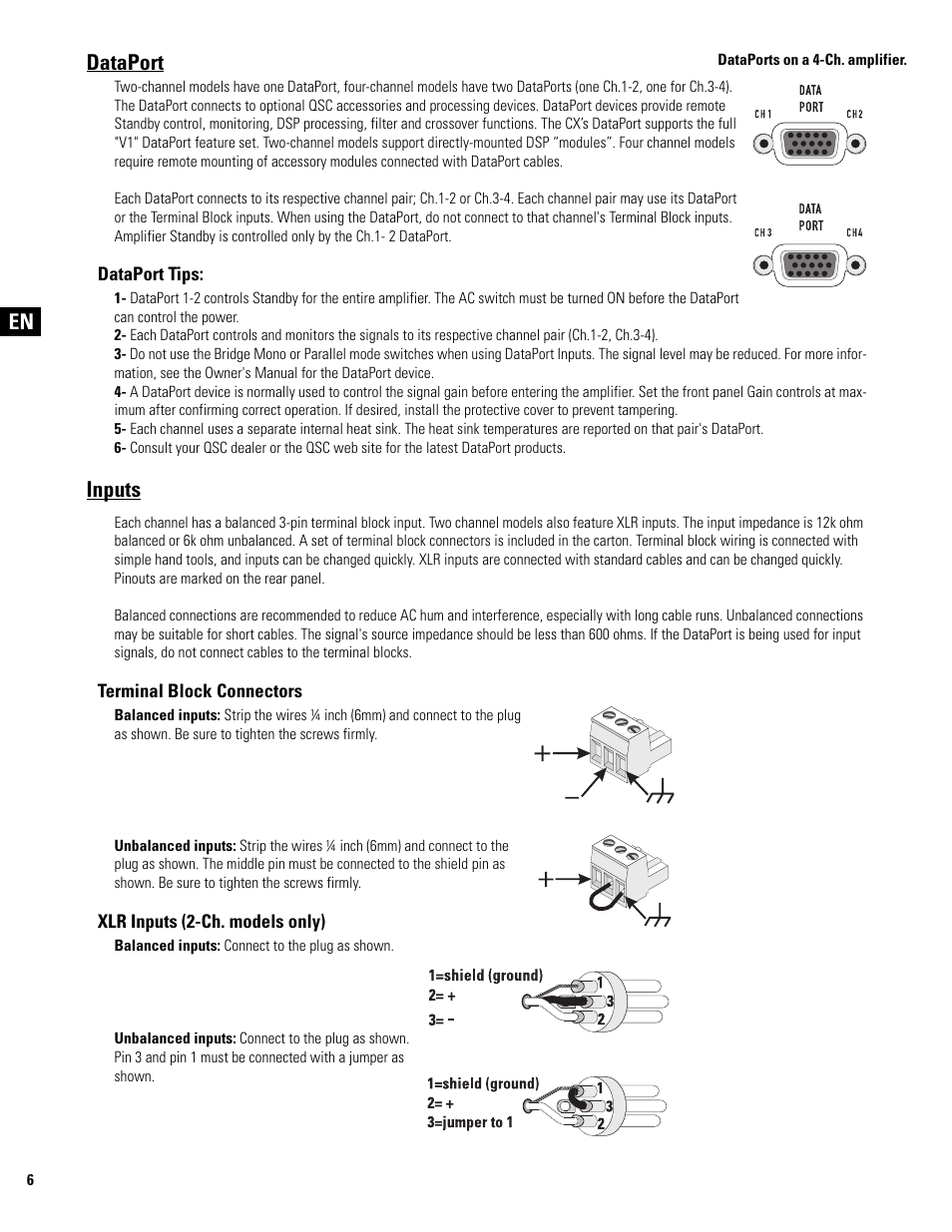 Dataport, Inputs | QSC Audio CX502 User Manual | Page 6 / 52