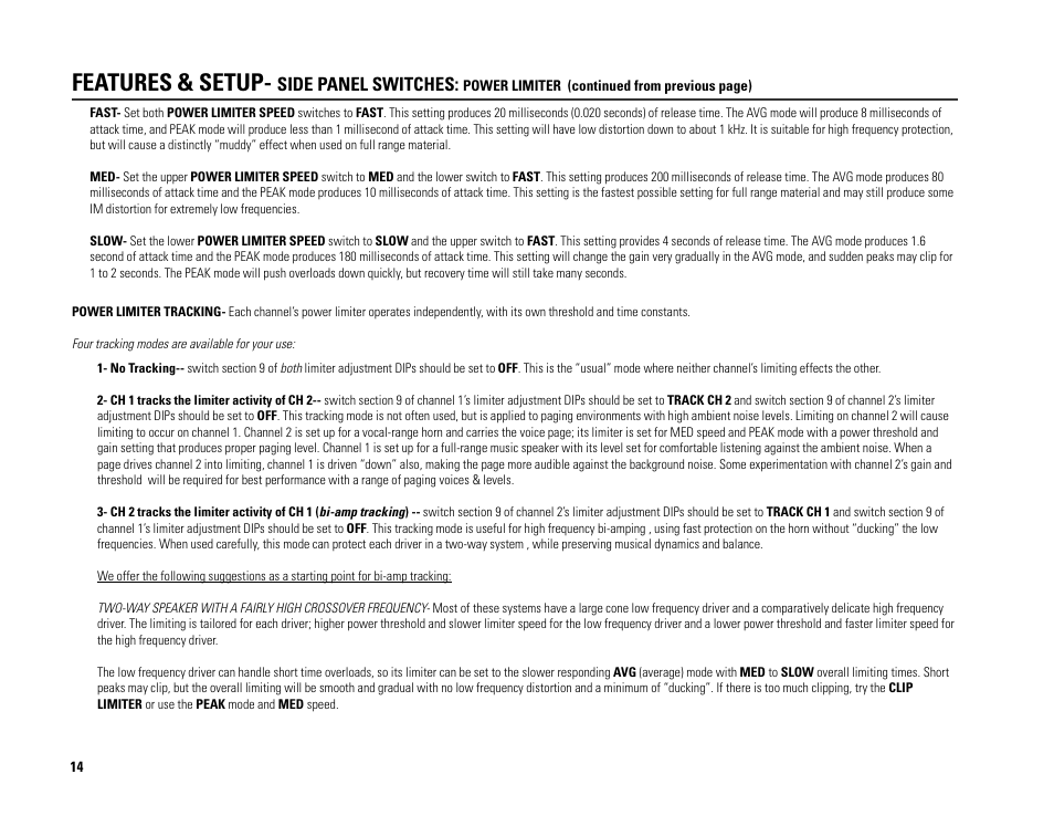 Features & setup | QSC Audio PL224A User Manual | Page 14 / 36