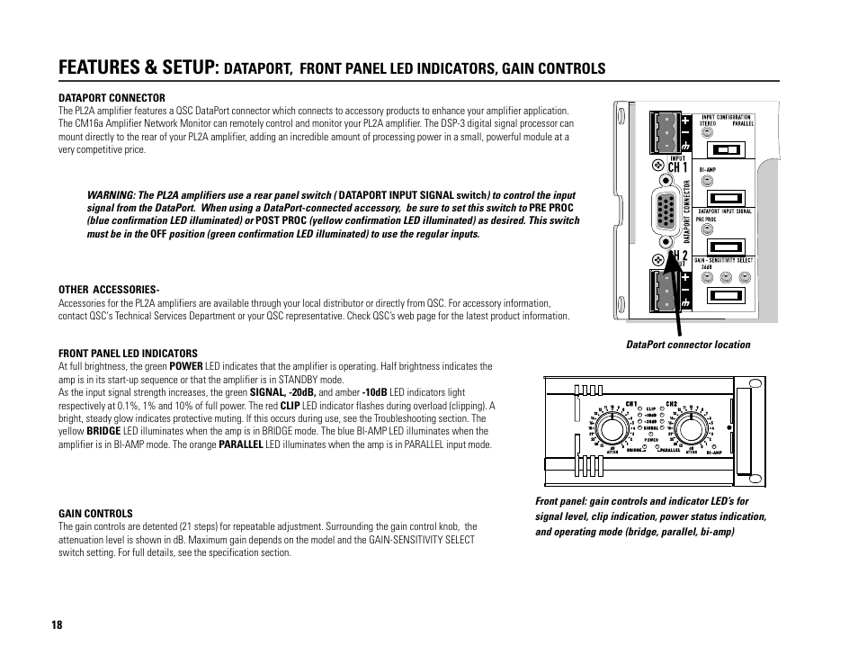 Features & setup | QSC Audio PL224A User Manual | Page 18 / 36