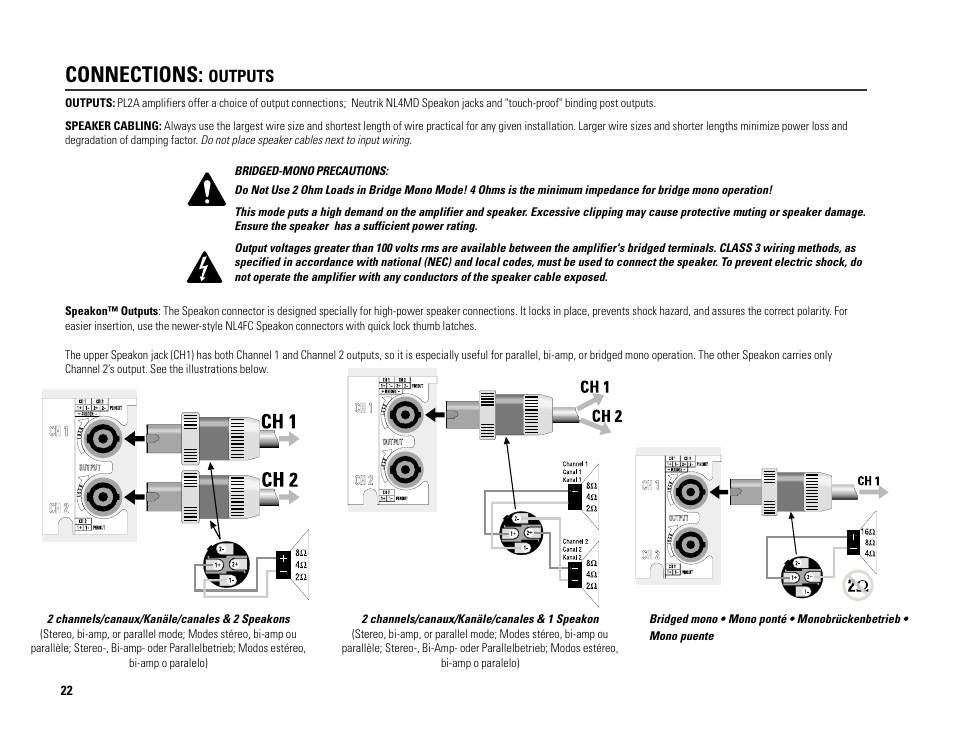 Connections | QSC Audio PL224A User Manual | Page 22 / 36