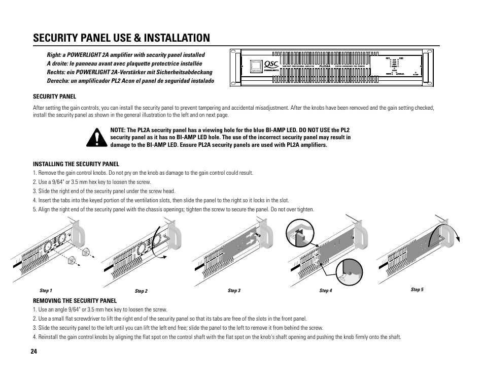 Security panel use & installation | QSC Audio PL224A User Manual | Page 24 / 36