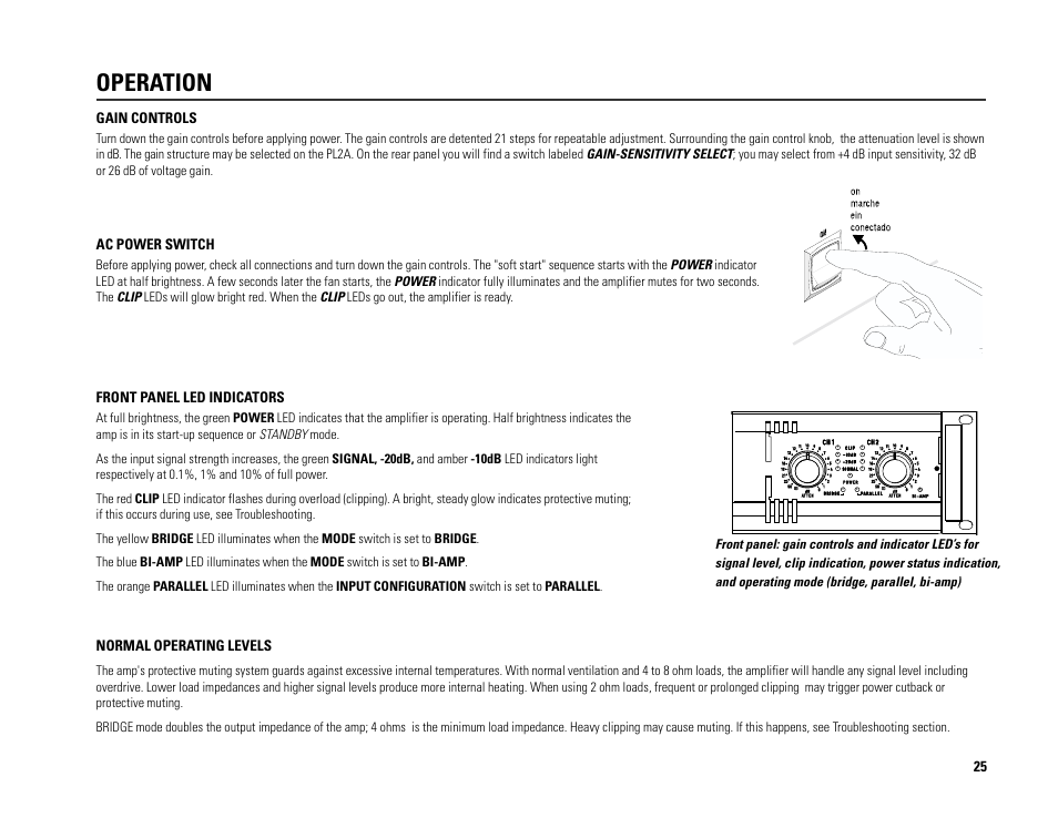 Operation | QSC Audio PL224A User Manual | Page 25 / 36