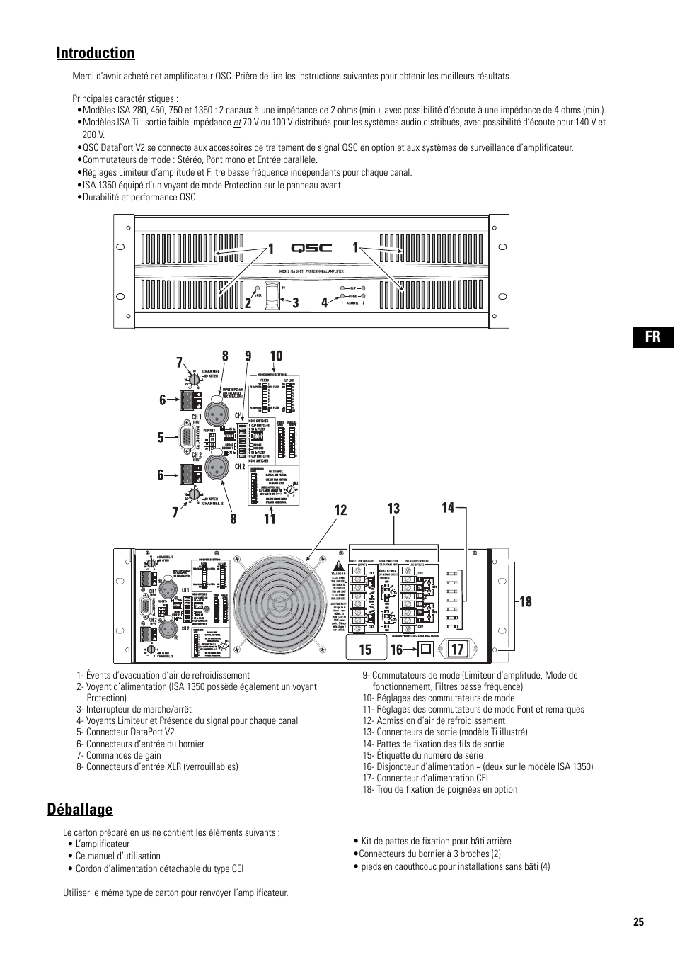 Introduction, Déballage | QSC Audio ISA 500Ti User Manual | Page 25 / 56