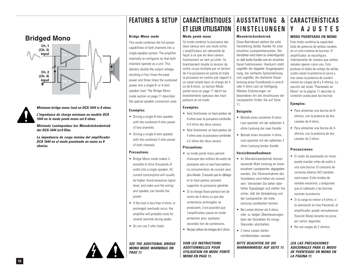 Features & setup, Caractéristiques et leur utilisation | QSC Audio DCA 1222 User Manual | Page 16 / 40