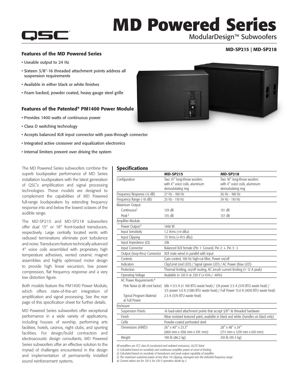 QSC Audio MD-SP215 User Manual | 2 pages