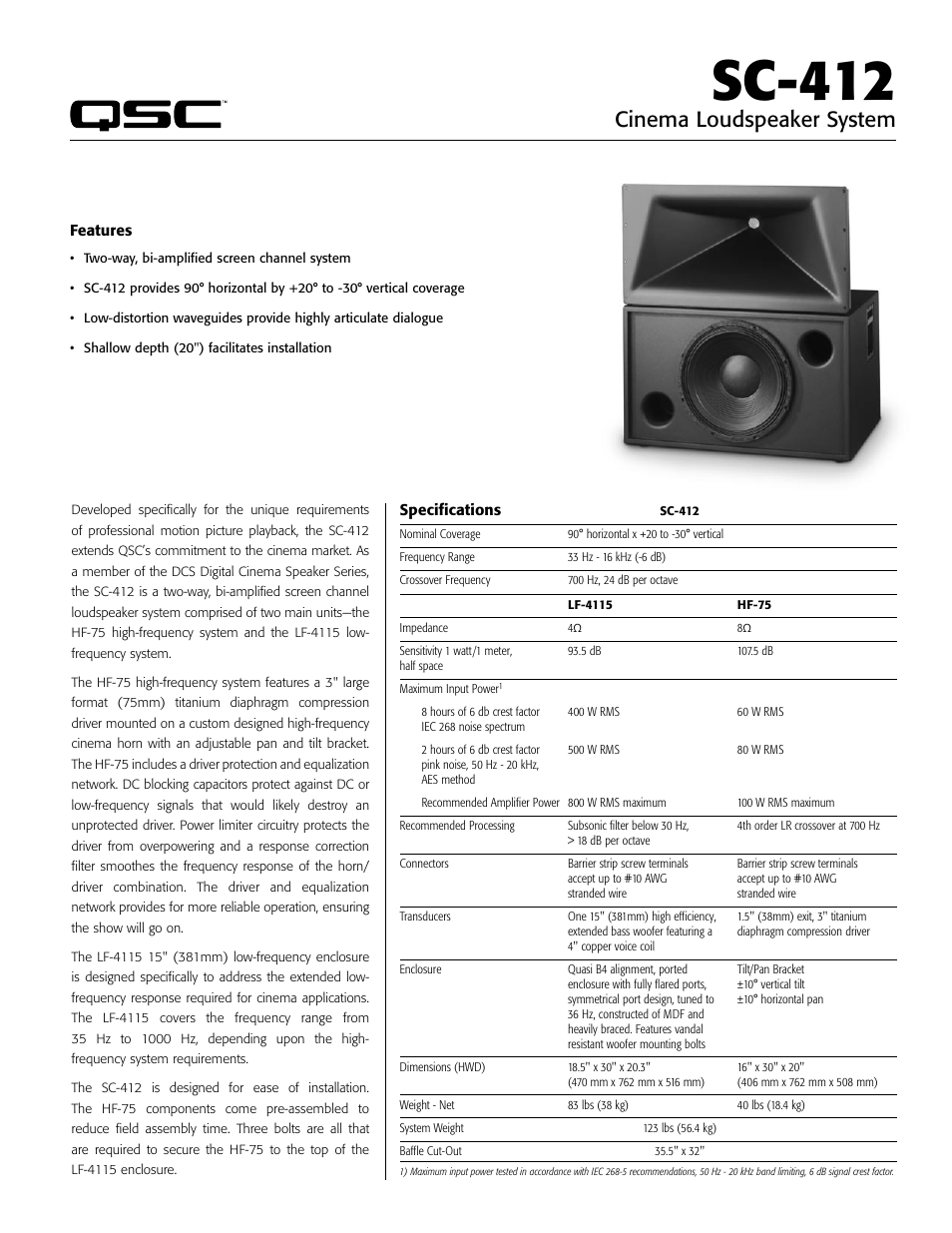 QSC Audio SC-412 User Manual | 2 pages