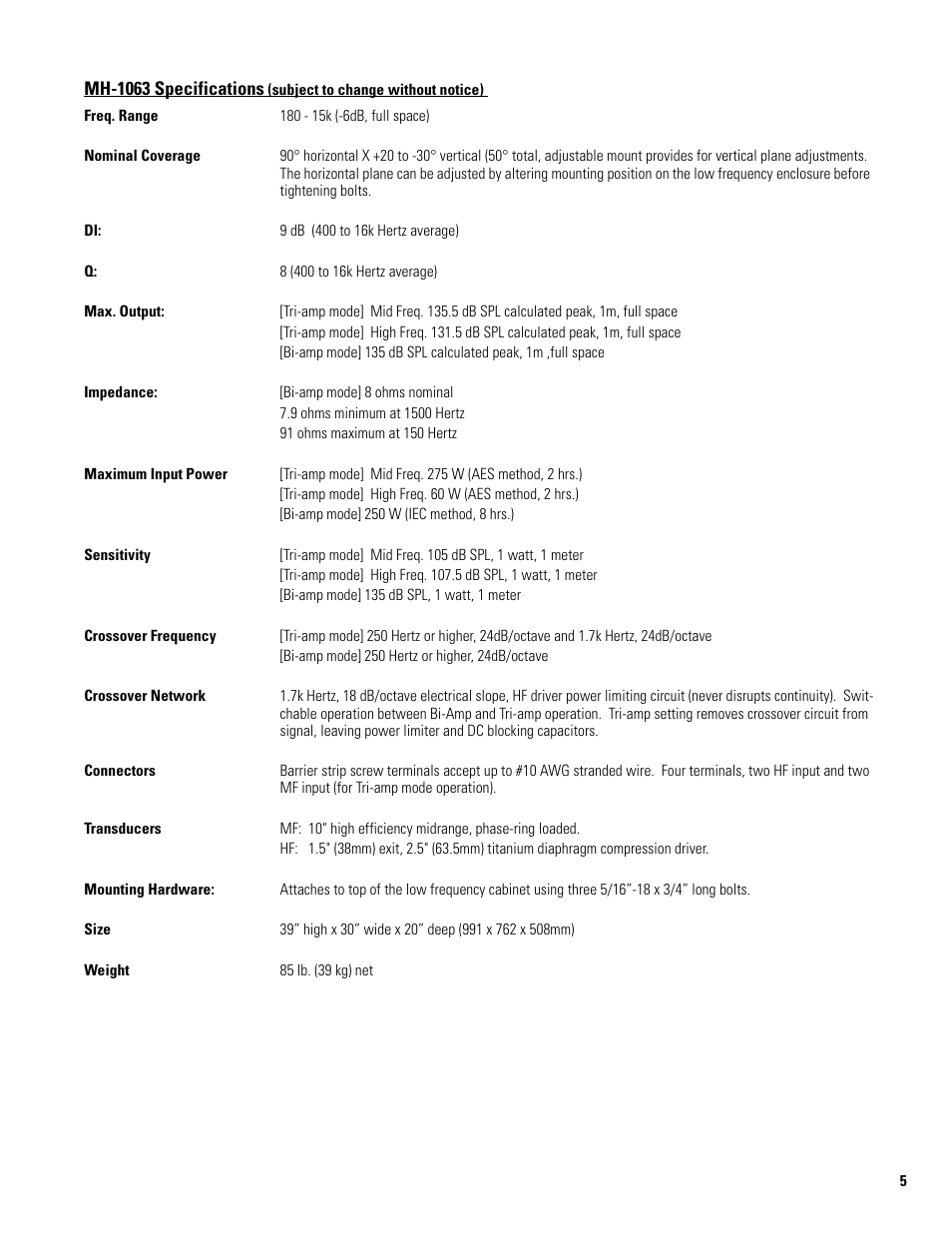 QSC Audio MH-1075 User Manual | Page 5 / 8