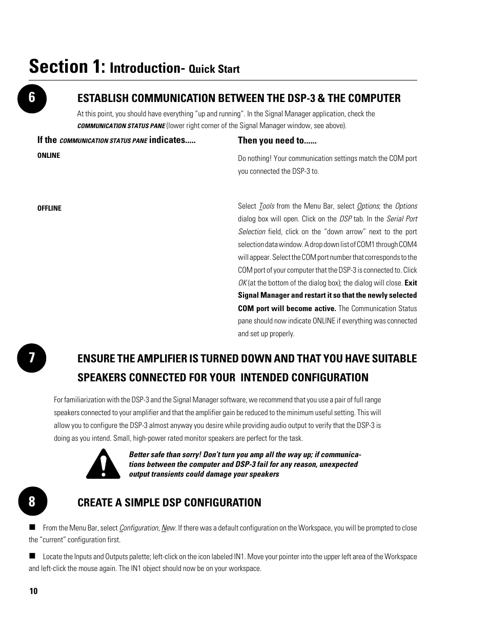 Introduction, Quick start, Create a simple dsp configuration | QSC Audio DSP-3 User Manual | Page 10 / 36