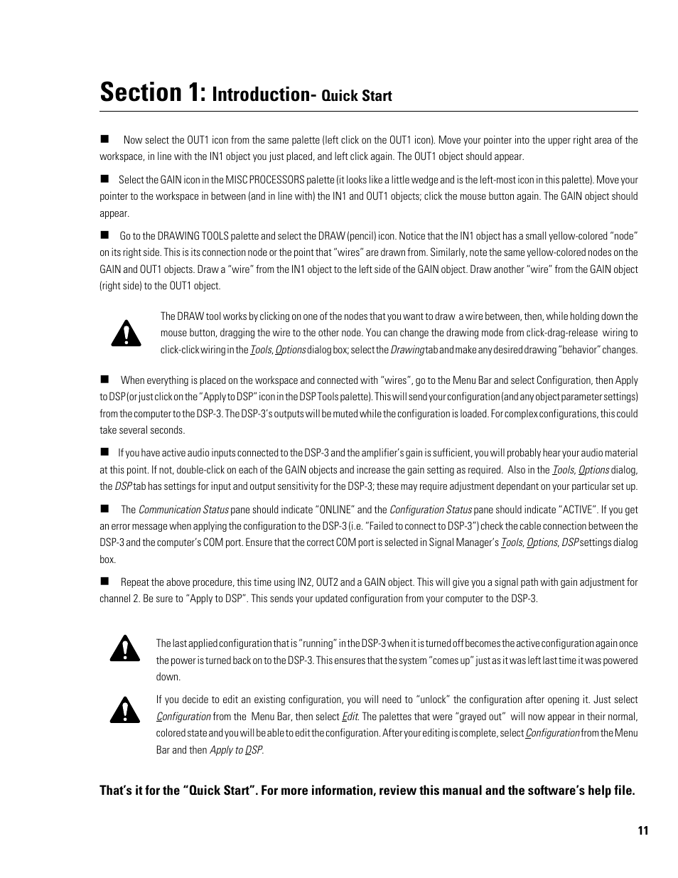 Introduction, Quick start | QSC Audio DSP-3 User Manual | Page 11 / 36