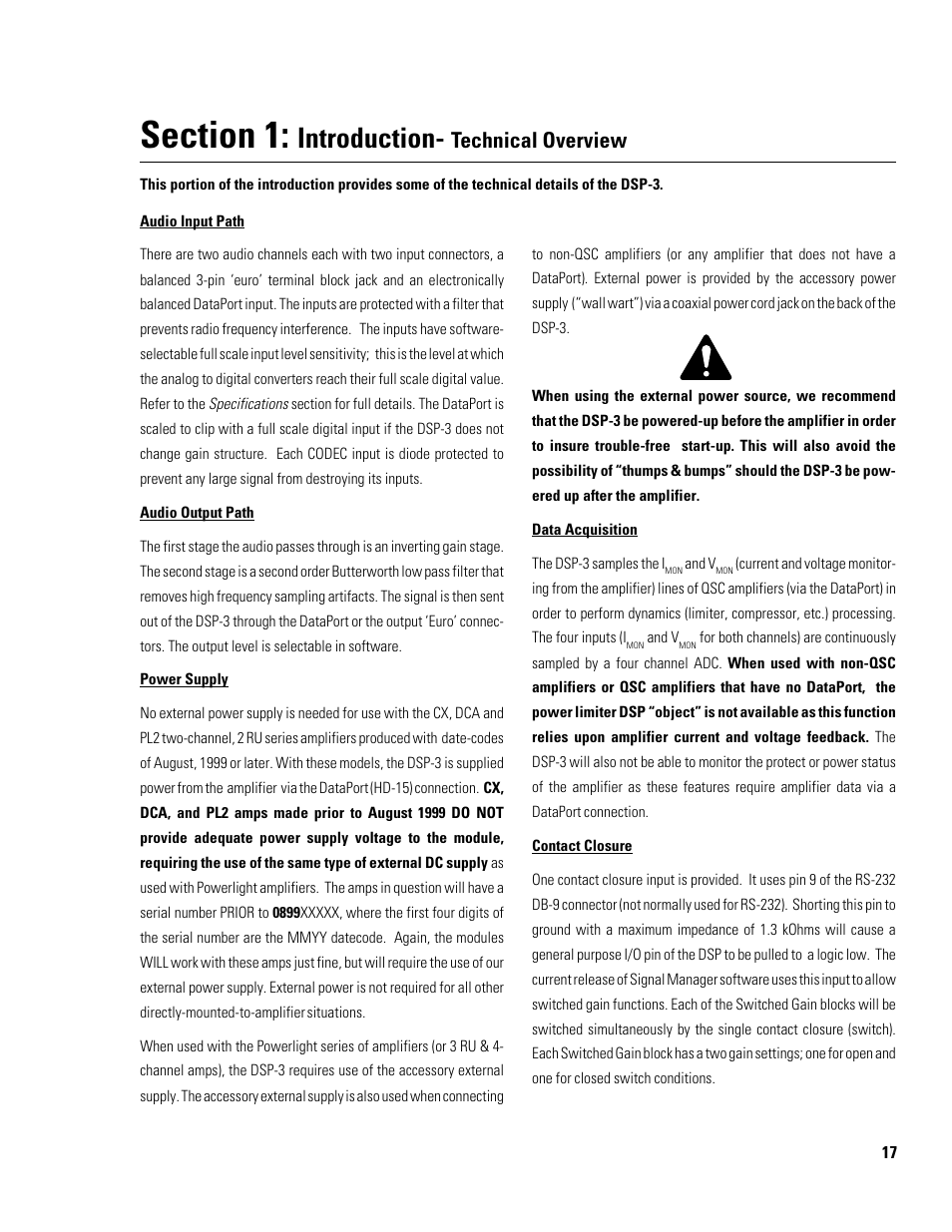 Introduction, Technical overview | QSC Audio DSP-3 User Manual | Page 17 / 36