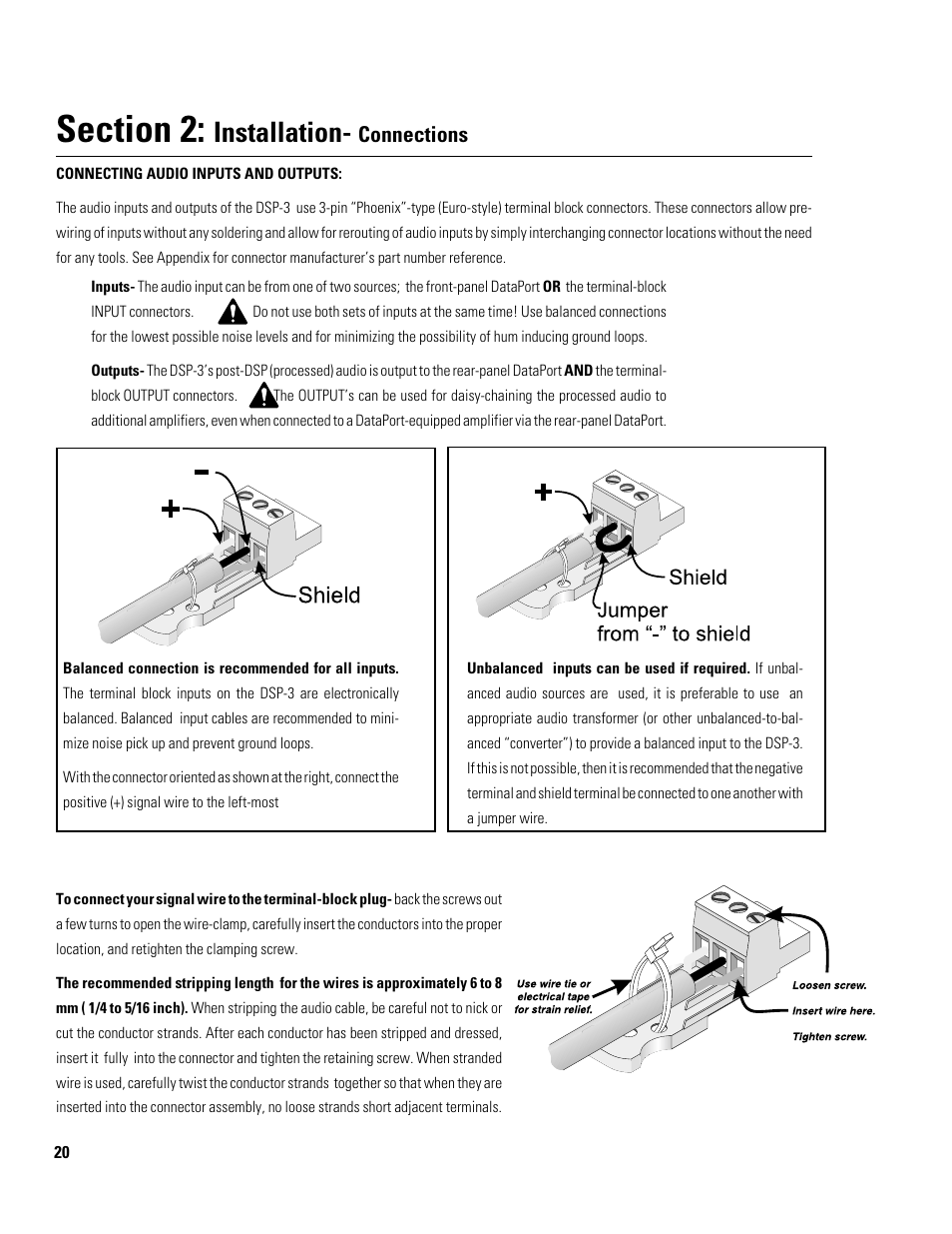 Installation, Connections | QSC Audio DSP-3 User Manual | Page 20 / 36